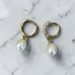 Pearl Drop Hoop Earrings - White Pearl Huggies